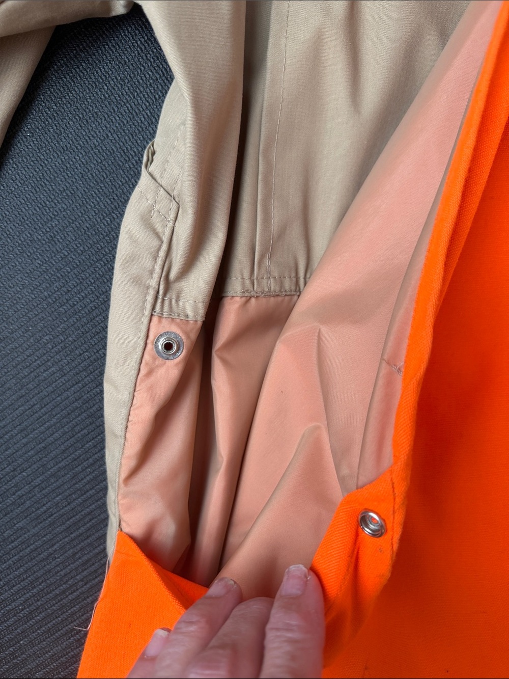 Men's Tan Field Jacket with High-Vis Orange Quilted Shoulders - Picture 16 of 16